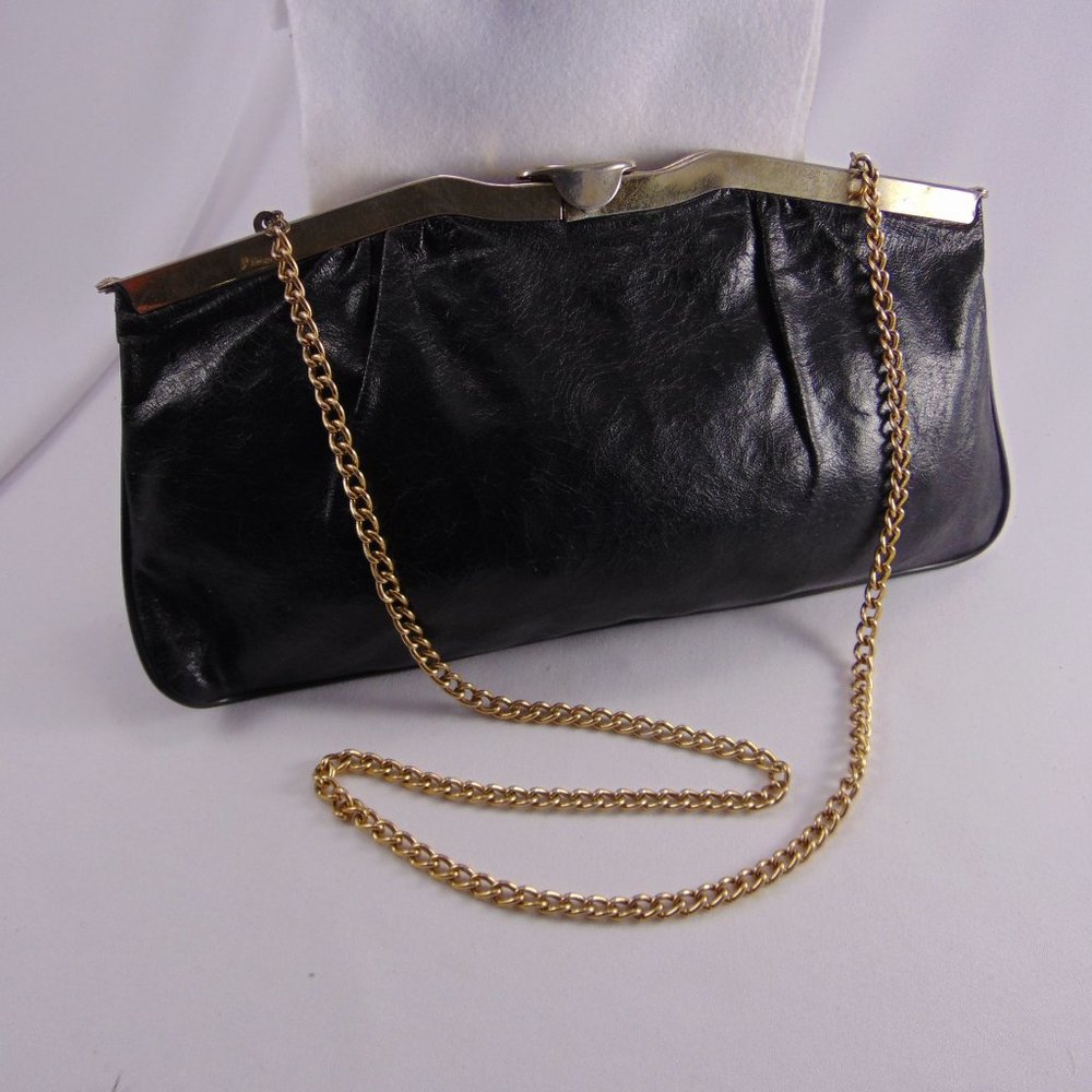 Hinged Black Clutch Purse - Vintage